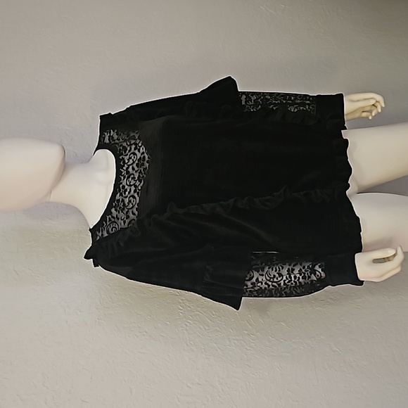 POL Velvet Lace Ruffle Witchy Goth Castlecore Long Sleeve Oversized Blouse - Picture 2 of 10